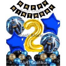 Parti Station Batman 2 Yaş Balon Set Batman Yarasa Konsept Doğum Günü Parti Balon Set Batman Folyo Balon Set