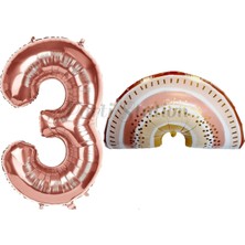 Parti Station Bohem Gökkuşağı 3 Yaş Balon Set Boho Rainbow Konsept Balon ve Rosegold Rakam Balon