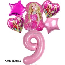 Parti Station Barbie Folyo Balon Set Barbie Kalp Pembe 9 Yaş Balon Set Barbie Konsept Doğum Günü Set Yaş Balon Set