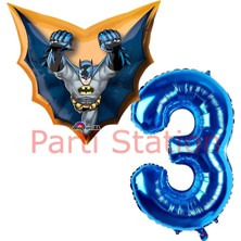 Parti Station Batman 3 Yaş Lacivert Rakam Balon Set Yarasa Adam Batman Doğum Günü Parti Balon Set
