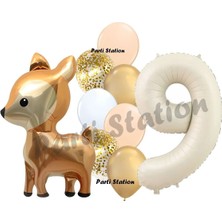 Parti Station Woodland Geyik Balon 9 Yaş Balon Set Sevimli Ceylan Balon ve Krem Rakam Balon Doğum Günü Set