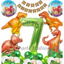 Parti Station Orman Tema Jurassic Park Dinozor Konsept Yeşil Rakam Balon 7 Yaş Dev Balonlu Doğum Günü Balon Set