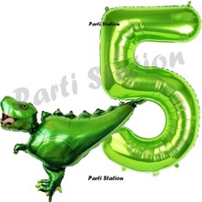 Parti Station T-Rex Dinozor Konsept 5 Yaş Balon Set Dinozor Balon ve Yeşil Rakam Balon Doğum Günü Set