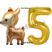 Parti Station Woodland Geyik Balon 5 Yaş Balon Set Sevimli Ceylan Balon ve Gold Rakam Balon Doğum Günü Seti