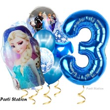 Parti Station Frozen Elsa 3 Yaş Balon Set Karlar Ülkesi Frozen Elsa Konsept Doğum Günü Parti Helyum Balon Buketi