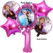 Parti Station Karlar Ülkesi Frozen Elsa 1 Yaş Doğum Günü Konsept Balon Set Frozen Elsa Pembe Renk Doğum Günü Seti