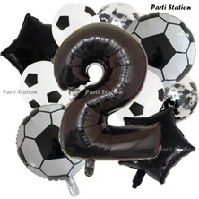 Parti Station Siyah Beyaz Konsept 2 Yaş Doğum Günü Balon Set Siyah Beyaz Futbol Tema Doğum Günü Balon Set