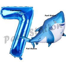 Parti Station Köpek Balığı Balon 7 Yaş Doğum Günü Balon Set Köpek Balığı Konsept Balon ve Lacivert Rakam Balon