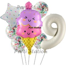 Parti Station Dondurma Ice Cream Konsept Doğum Günü 9 Yaş Balon Set Yaz Tema Sevimli Dondurma Folyo Balon Set
