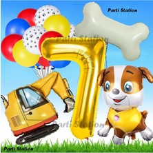 Parti Station Paw Patrol Rubble Dozer Araçlı Köpek Konsept 7 Yaş Doğum Günü Parti Balon Set Paw Patrol Kemik Balon