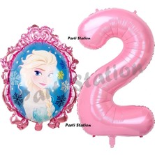 Parti Station Frozen Balon 2 Yaş Doğum Günü Set Karlar Ülkesi Konsept Balon ve Pembe Rakam Balon Doğum Günü Set