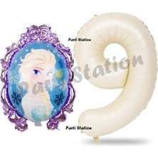 Parti Station Frozen Balon 9 Yaş Doğum Günü Set Frozen Elsa Konsept Balon ve Krem Rakam Balon Doğum Günü Set
