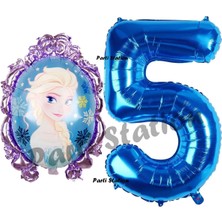 Parti Station Frozen Balon 5 Yaş Doğum Günü Set Frozen Elsa Konsept Balon ve Lacivert Rakam Balon Doğum Günü Set