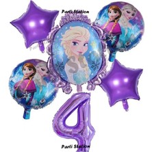 Parti Station Frozen Karlar Ülkesi Elsa Konsept Doğum Günü Balon Set 4 Yaş Elsa Karlar Ülkesi Mor Balon Set