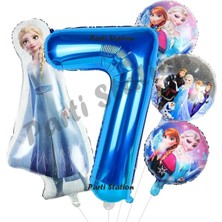 Parti Station Frozen Balon 7 Yaş Doğum Günü Set Frozen Elsa Karlar Ülkesi Konsept Balon ve Lacivert Rakam Balon