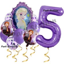 Parti Station Frozen Balon 1 Yaş Doğum Günü Set Frozen Elsa Karlar Ülkesi Konsept Balon ve Mor Rakam Balon
