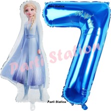 Parti Station Elsa Frozen Balon 7 Yaş Doğum Günü Set Frozen Karlar Ülkesi Konsept Balon ve Lacivert Rakam Balon