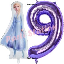 Parti Station Elsa Frozen Balon 1 Yaş Doğum Günü Set Frozen Karlar Ülkesi Konsept Balon ve Mor Rakam Balon