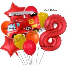 Parti Station Itfaiye 8 Yaş Balon Set Fireman Folyo Balon Set Itfaiye Konsept Doğum Günü Set