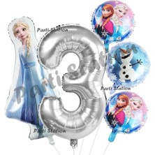 Parti Station Frozen Balon 1 Yaş Doğum Günü Set Frozen Elsa Karlar Ülkesi Konsept Balon ve Gümüş Rakam Balon