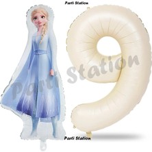 Parti Station Elsa Frozen Balon 9 Yaş Doğum Günü Set Frozen Karlar Ülkesi Konsept Balon ve Krem Rakam Balon