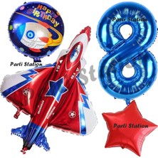 Parti Station Uzay Konsept Roket Balon 8 Yaş Doğum Günü Set Galaksi Uzay Mekiği Balon Konsept Doğum Günü Set
