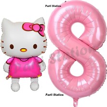 Parti Station Hello Kitty 8 Yaş Balon ve Pembe Rakam Balon Doğum Günü Parti Set Hello Kitty Kedi Balon