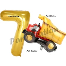 Parti Station Inşaat Konsept 7 Yaş Doğum Günü Balon Set Kamyon Balon ve Gold Rakam Balon Doğum Günü Set