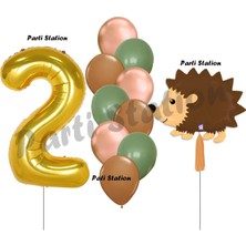 Parti Station Woodland Kirpi Balon 2 Yaş Balon Set Kirpi Balon ve Gold Rakam Balon Demeti Doğum Günü Seti