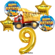 Parti Station Inşaat Konsept 9 Yaş Doğum Günü Balon Set Kamyon Balon ve Gold Rakam Balon Doğum Günü Parti Set