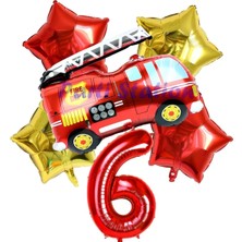 Parti Station Itfaiye Fireman Balon 6 Yaş Doğum Günü Balon Set Araçlar Konsept Itfaiye Balon ve Rakam Balon