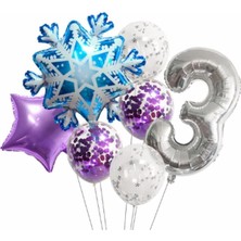 Parti Station Kar Tanesi Frozen Elsa Kış Konsept Snowflake 3 Yaş Balon Konsept Doğum Günü Set Yaş Balon Set