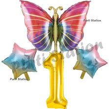 Parti Station Rengarenk Kelebek Konsept 1 Yaş Doğum Günü Balon Set Butterfly Bahar Tema Doğum Günü Balon