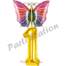 Parti Station Gökkuşağı Kelebek Konsept 1 Yaş Doğum Günü Balon Set Butterfly Bahar Tema Doğum Günü Balon
