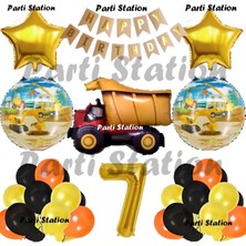 Parti Station Inşaat Konsept Kamyon Balon Set 7 Yaş Inşaat Tema Kamyon Doğum Günü Balon Set