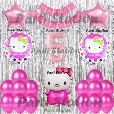 Parti Station Hello Kitty Balon Set 5 Yaş Hello Kitty Sevimki Kedi Konsept Pembe Rakam Doğum Günü Parti Balon Set