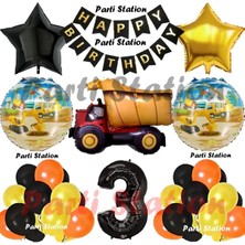 Parti Station Inşaat Konsept Kamyon Balon Set 3 Yaş Inşaat Tema Kamyon Tema Doğum Günü Balon Set