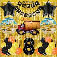 Parti Station Inşaat Konsept Kamyon Balon Set 8 Yaş Sarı Siyah Inşaat Tema Kamyon Doğum Günü Balon Set