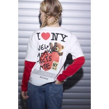 DeFacto %100 Pamuk I Love NY Oversize Tişört Kız Çocuk H0147A826SM