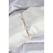 Pazarcan Baget Zirkon Taşlı Çiçek Model Gold Renk Asansörlü Kadın Bileklik