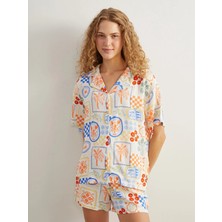 Lc Waikiki Yeni Sezon Gömlek Yaka Desenli Kadın Şortlu Pijama Takımı