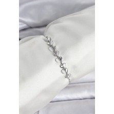 Pazarcan Gümüş Renk Zirkon Taşlı Sıralı Damla Model Asansörlü Kadın Bileklik