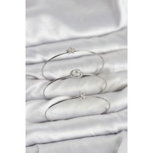 Pazarcan Zirkon Taşlı Gümüş Renk Tek Taş Model 3'lü Kadın Bileklik Kombini