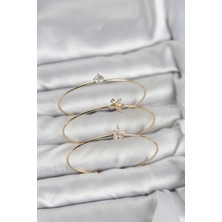 Pazarcan Gold Renk Zirkon Taşlı Pirinç 3'lü Kadın Bileklik Kombini