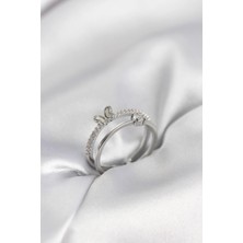 Eco Lounge Gümüş Renk 2'li Zirkon Taşlı Kelebek Model Kadın Yüzük