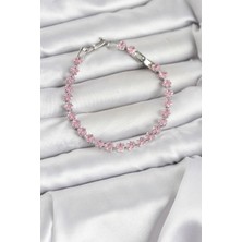Pazarcan Pembe Kare Zirkon Taşlı Gümüş Renk Pirinç Su Yolu Kadın Bileklik
