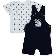 Hellobaby Hellobaby, Erkek, Salopet-Tshirt, Marin Baskılı, Düğmeli, Little Sailor, Bisiklet Yaka, Diz Üstü, Kısa Kol