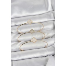 Pazarcan Gold Renk Yonca Model Zirkon Taşlı 3'lü Kadın Bileklik Kombini