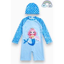 My Kids Wear Kız Çocuk Uzun Kollu Mayo ve Bone-Set 3-10 Yaş 12599