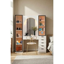 AVM Park Marbel Işıklı Aynalı Makyaj Masası Organizer Çekmeceli Şifonyer+ Tek Cam Kapaklı Işıklı Dolap